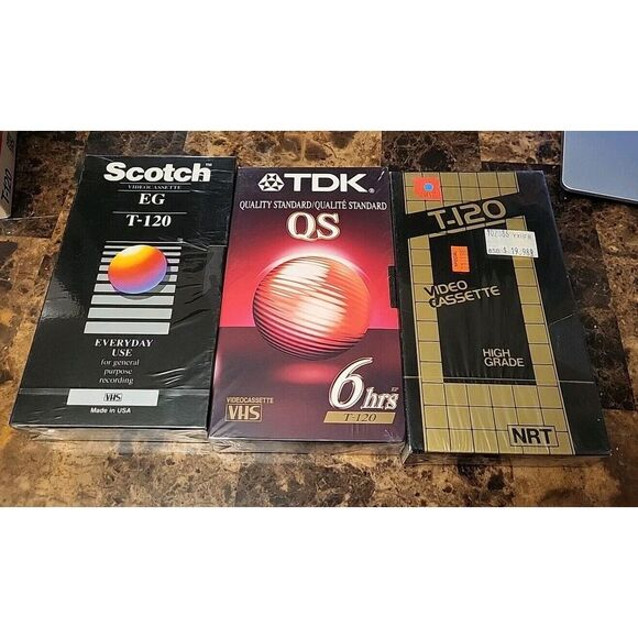 4 Blank VHS Tapes - Scotch, TDK. T-120 Memorex NEW IN PLASTIC - Picture 1 of 7